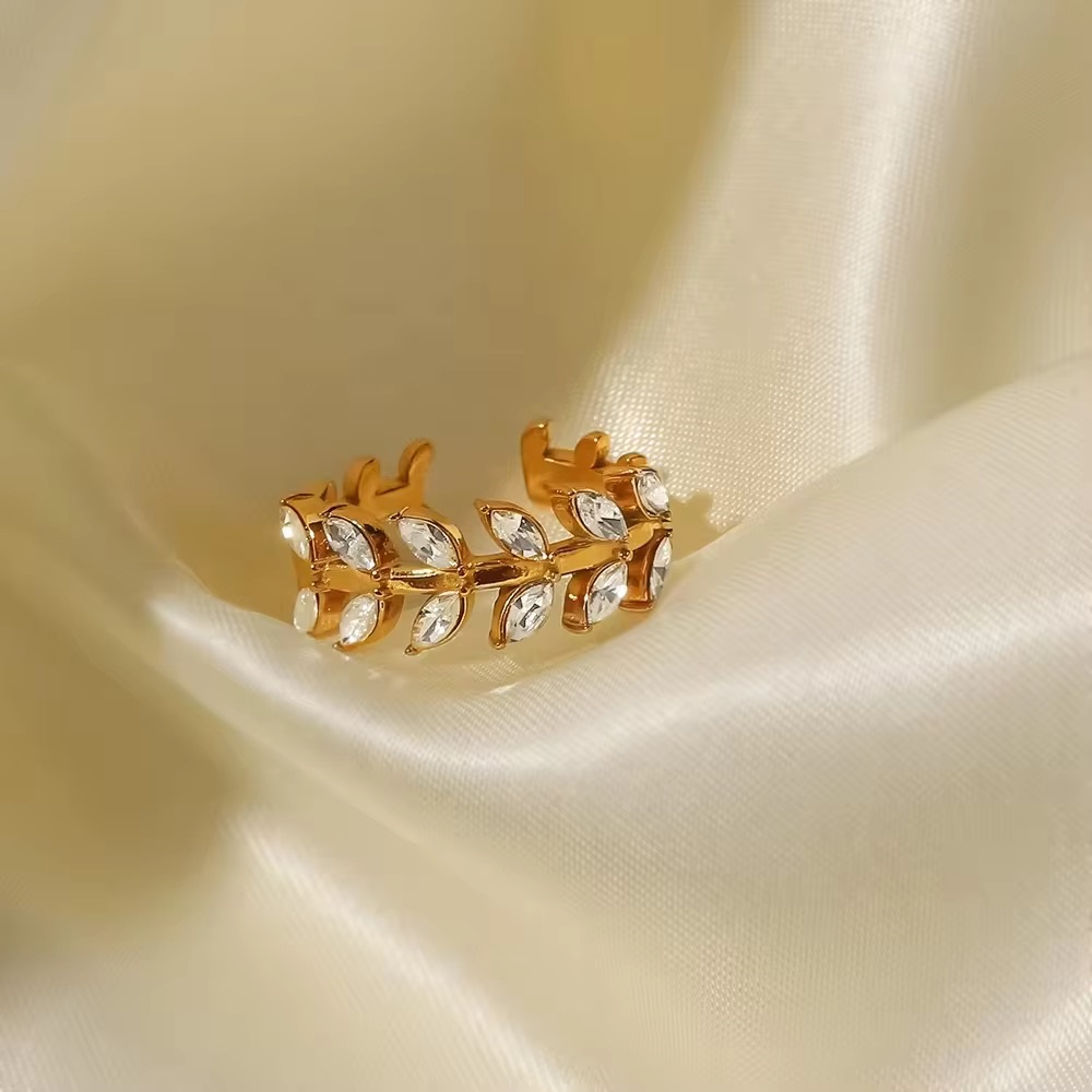 Dainty Branch Leaf Design White Cubic Zirconia Adjustable Ring